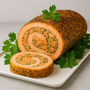 Warmgerookte zalmrolade op venkel