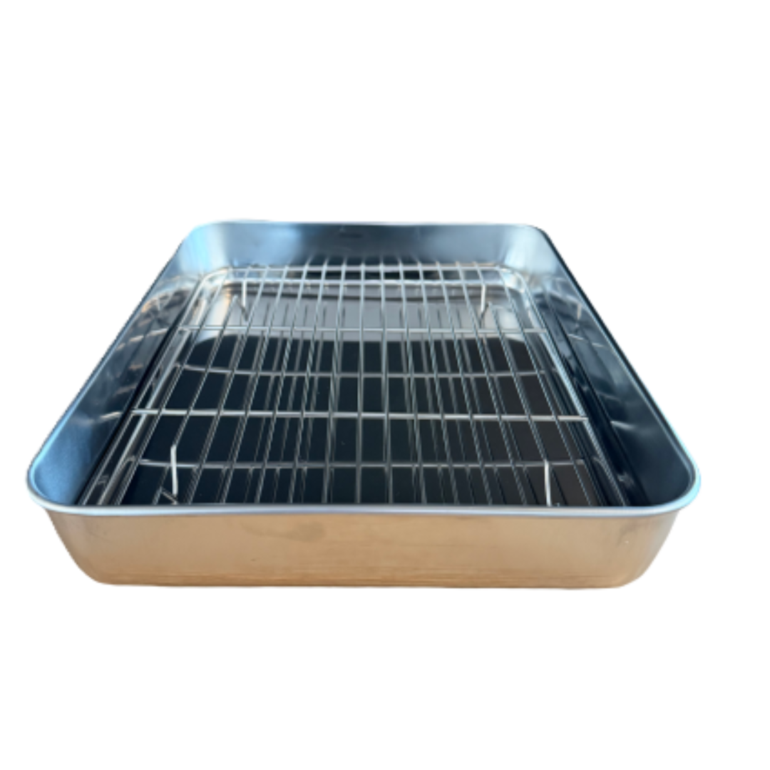 BBQ braadschaal met rooster 31 x 24 x 5 cm | Grill Fanatics BBQ braadschaal met rooster 31 x 24 x 5 cm | Grill Fanatics